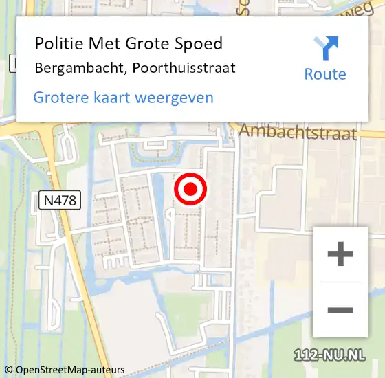 Locatie op kaart van de 112 melding: Politie Met Grote Spoed Naar Bergambacht, Poorthuisstraat op 21 januari 2022 07:10