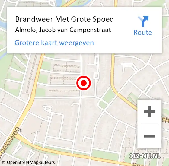 Locatie op kaart van de 112 melding: Brandweer Met Grote Spoed Naar Almelo, Jacob van Campenstraat op 21 januari 2022 07:11