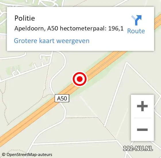 Locatie op kaart van de 112 melding: Politie Apeldoorn, A50 hectometerpaal: 196,1 op 21 januari 2022 07:29