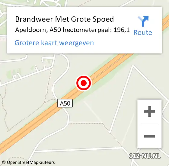 Locatie op kaart van de 112 melding: Brandweer Met Grote Spoed Naar Apeldoorn, A50 hectometerpaal: 196,1 op 21 januari 2022 07:30