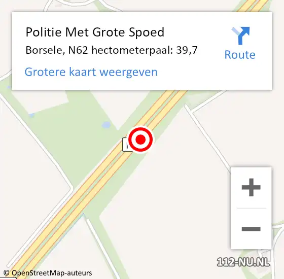 Locatie op kaart van de 112 melding: Politie Met Grote Spoed Naar Borsele, N62 hectometerpaal: 39,7 op 21 januari 2022 08:02