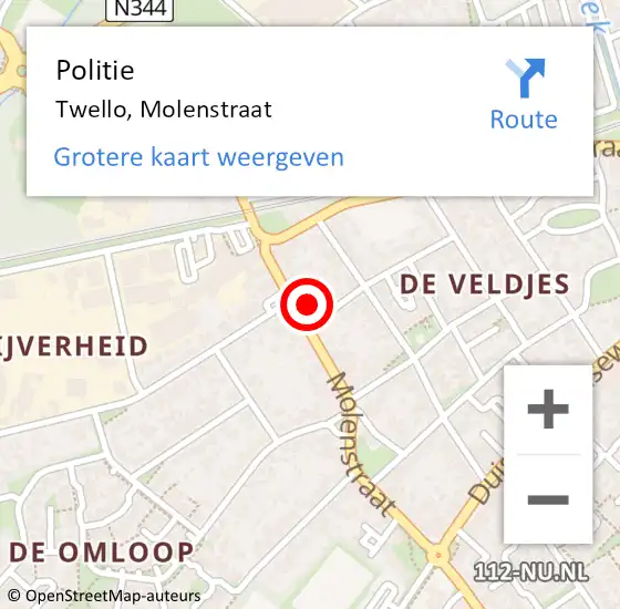 Locatie op kaart van de 112 melding: Politie Twello, Molenstraat op 21 januari 2022 08:04