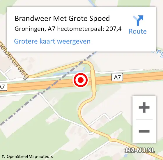 Locatie op kaart van de 112 melding: Brandweer Met Grote Spoed Naar Groningen, A7 hectometerpaal: 207,4 op 21 januari 2022 08:36