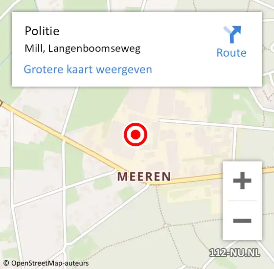 Locatie op kaart van de 112 melding: Politie Mill, Langenboomseweg op 21 januari 2022 08:45