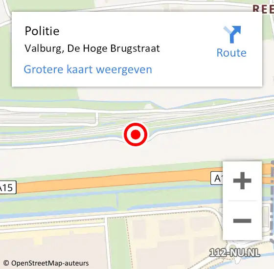 Locatie op kaart van de 112 melding: Politie Valburg, De Hoge Brugstraat op 21 januari 2022 08:50