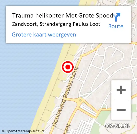 Locatie op kaart van de 112 melding: Trauma helikopter Met Grote Spoed Naar Zandvoort, Strandafgang Paulus Loot op 21 januari 2022 08:59