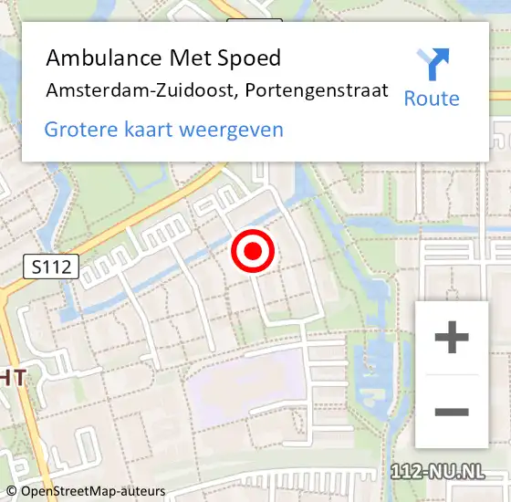 Locatie op kaart van de 112 melding: Ambulance Met Spoed Naar Amsterdam-Zuidoost, Portengenstraat op 21 januari 2022 09:06