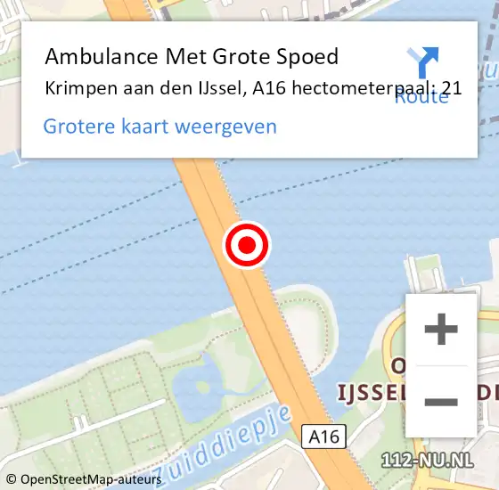 Locatie op kaart van de 112 melding: Ambulance Met Grote Spoed Naar Rotterdam, A16 hectometerpaal: 21 op 21 januari 2022 09:15
