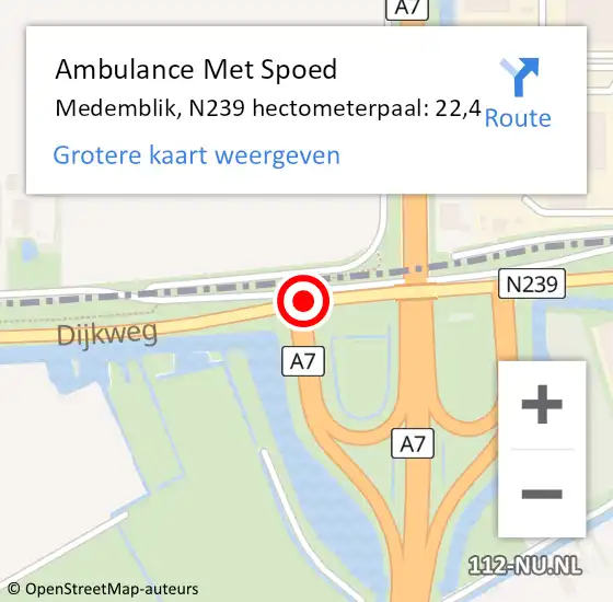 Locatie op kaart van de 112 melding: Ambulance Met Spoed Naar Medemblik, N239 hectometerpaal: 22,4 op 21 januari 2022 09:28