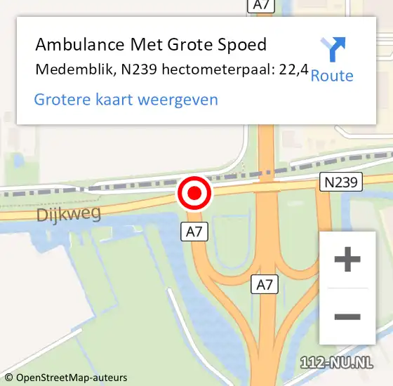 Locatie op kaart van de 112 melding: Ambulance Met Grote Spoed Naar Medemblik, N239 hectometerpaal: 22,4 op 21 januari 2022 09:38