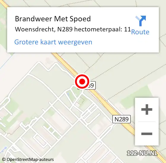 Locatie op kaart van de 112 melding: Brandweer Met Spoed Naar Woensdrecht, N289 hectometerpaal: 11 op 21 januari 2022 09:48