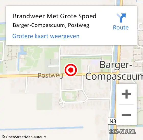 Locatie op kaart van de 112 melding: Brandweer Met Grote Spoed Naar Barger-Compascuum, Postweg op 21 januari 2022 09:51