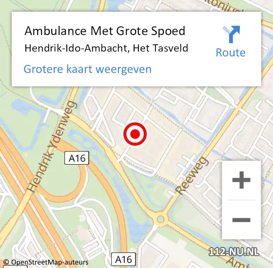 Locatie op kaart van de 112 melding: Ambulance Met Grote Spoed Naar Hendrik-Ido-Ambacht, Het Tasveld op 21 januari 2022 09:55