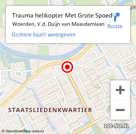 Locatie op kaart van de 112 melding: Trauma helikopter Met Grote Spoed Naar Woerden, V.d. Duijn van Maasdamlaan op 21 januari 2022 09:59