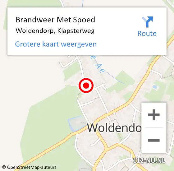 Locatie op kaart van de 112 melding: Brandweer Met Spoed Naar Woldendorp, Klapsterweg op 21 januari 2022 10:34