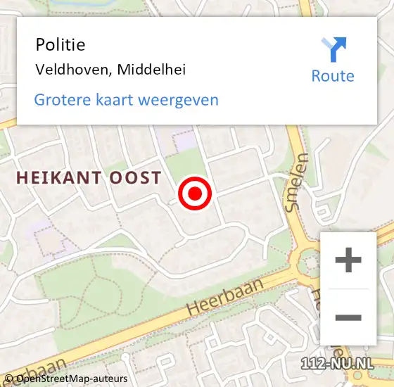 Locatie op kaart van de 112 melding: Politie Veldhoven, Middelhei op 21 januari 2022 10:38