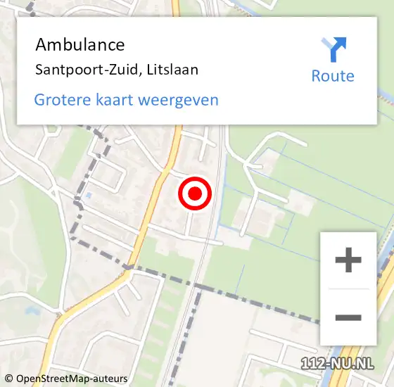 Locatie op kaart van de 112 melding: Ambulance Santpoort-Zuid, Litslaan op 21 januari 2022 10:42