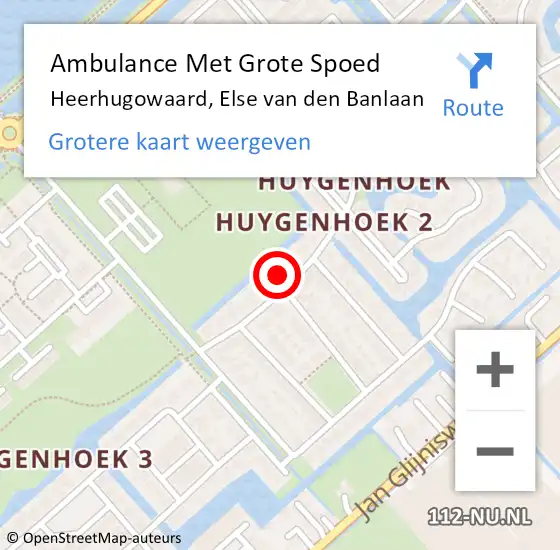 Locatie op kaart van de 112 melding: Ambulance Met Grote Spoed Naar Heerhugowaard, Else van den Banlaan op 21 januari 2022 10:51