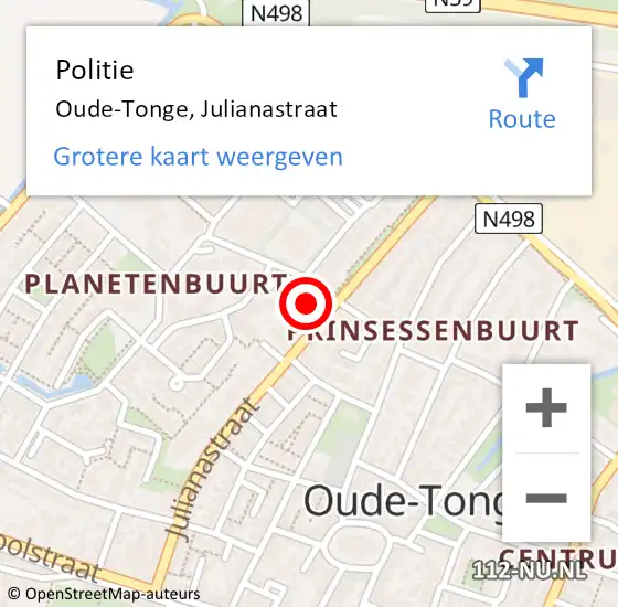 Locatie op kaart van de 112 melding: Politie Oude-Tonge, Julianastraat op 21 januari 2022 10:58