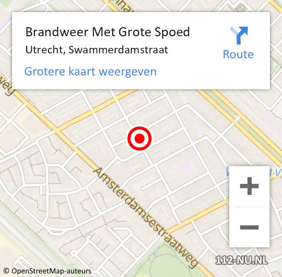 Locatie op kaart van de 112 melding: Brandweer Met Grote Spoed Naar Utrecht, Swammerdamstraat op 21 januari 2022 11:02