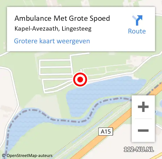 Locatie op kaart van de 112 melding: Ambulance Met Grote Spoed Naar Kapel-Avezaath, Lingesteeg op 5 juli 2014 22:55