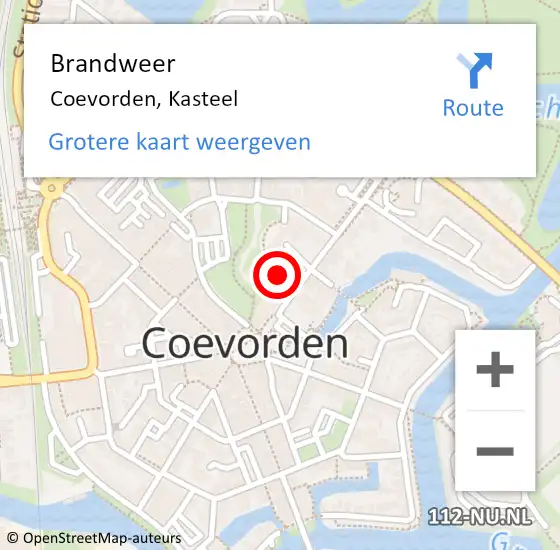 Locatie op kaart van de 112 melding: Brandweer Coevorden, Kasteel op 21 januari 2022 12:17