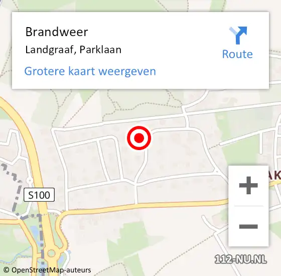 Locatie op kaart van de 112 melding: Brandweer Landgraaf, Parklaan op 5 juli 2014 23:01