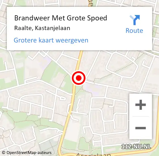 Locatie op kaart van de 112 melding: Brandweer Met Grote Spoed Naar Raalte, Kastanjelaan op 5 juli 2014 23:06