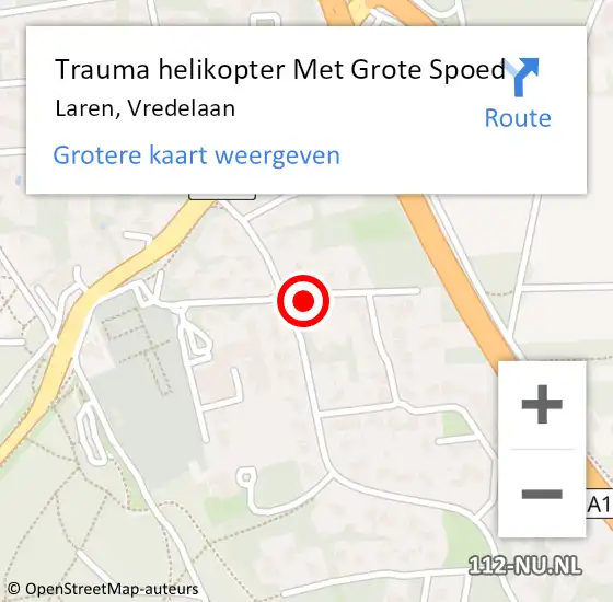 Locatie op kaart van de 112 melding: Trauma helikopter Met Grote Spoed Naar Laren, Vredelaan op 21 januari 2022 14:19