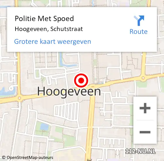 Locatie op kaart van de 112 melding: Politie Met Spoed Naar Hoogeveen, Schutstraat op 21 januari 2022 14:30