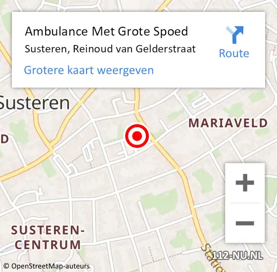 Locatie op kaart van de 112 melding: Ambulance Met Grote Spoed Naar Susteren, Reinoud van Gelderstraat op 21 januari 2022 15:47