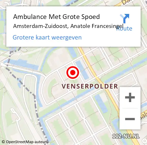 Locatie op kaart van de 112 melding: Ambulance Met Grote Spoed Naar Amsterdam-Zuidoost, Anatole Francesingel op 21 januari 2022 15:51