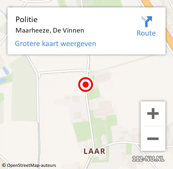 Locatie op kaart van de 112 melding: Politie Maarheeze, De Vinnen op 21 januari 2022 16:14