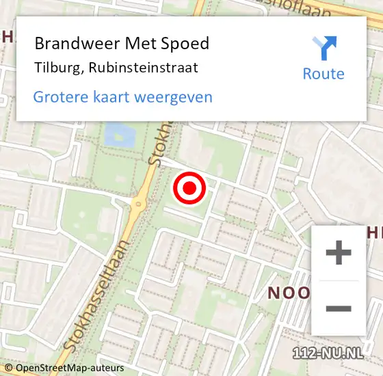 Locatie op kaart van de 112 melding: Brandweer Met Spoed Naar Tilburg, Rubinsteinstraat op 21 januari 2022 16:55