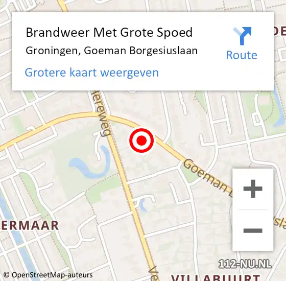 Locatie op kaart van de 112 melding: Brandweer Met Grote Spoed Naar Groningen, Goeman Borgesiuslaan op 21 januari 2022 17:12