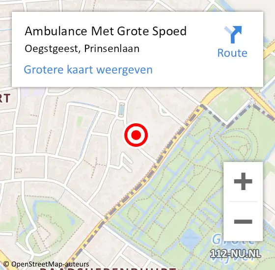 Locatie op kaart van de 112 melding: Ambulance Met Grote Spoed Naar Oegstgeest, Prinsenlaan op 21 januari 2022 17:54