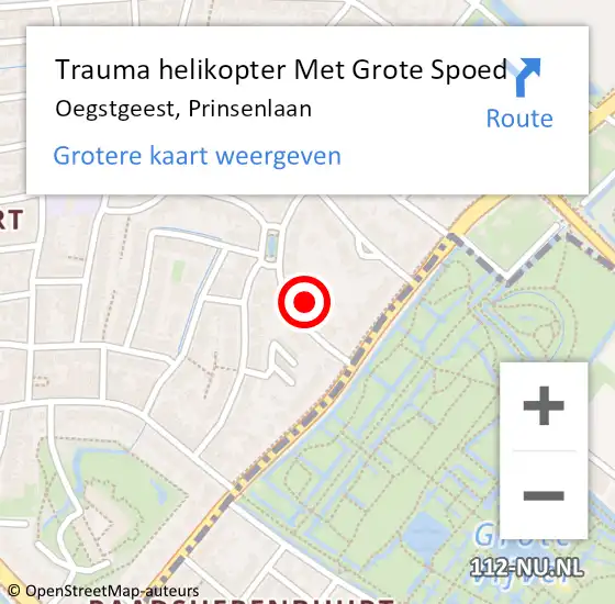 Locatie op kaart van de 112 melding: Trauma helikopter Met Grote Spoed Naar Oegstgeest, Prinsenlaan op 21 januari 2022 17:54