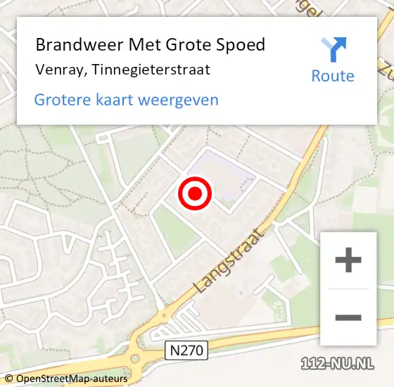 Locatie op kaart van de 112 melding: Brandweer Met Grote Spoed Naar Venray, Tinnegieterstraat op 21 januari 2022 17:57