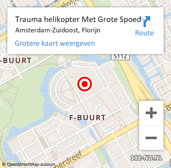 Locatie op kaart van de 112 melding: Trauma helikopter Met Grote Spoed Naar Amsterdam-Zuidoost, Florijn op 21 januari 2022 18:00