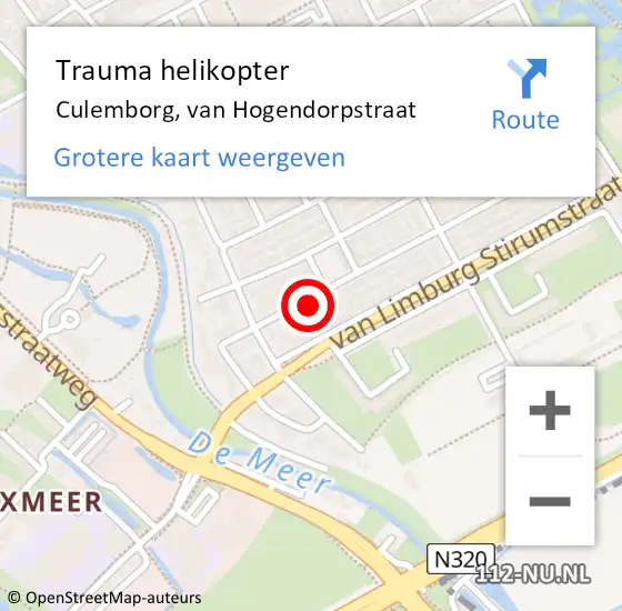 Locatie op kaart van de 112 melding: Trauma helikopter Culemborg, van Hogendorpstraat op 21 januari 2022 18:24