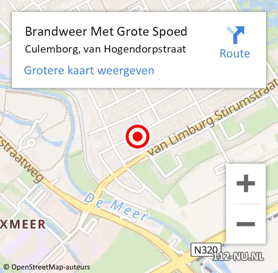 Locatie op kaart van de 112 melding: Brandweer Met Grote Spoed Naar Culemborg, van Hogendorpstraat op 21 januari 2022 18:27