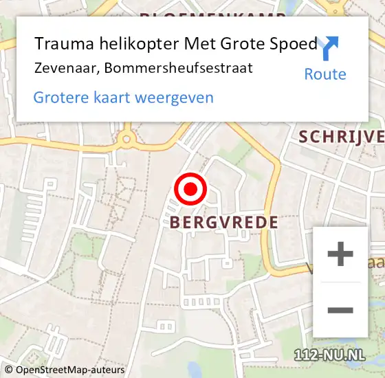 Locatie op kaart van de 112 melding: Trauma helikopter Met Grote Spoed Naar Zevenaar, Bommersheufsestraat op 21 januari 2022 18:48