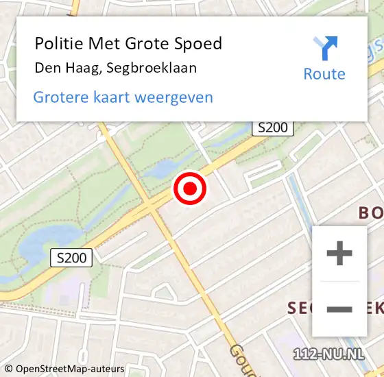 Locatie op kaart van de 112 melding: Politie Met Grote Spoed Naar Den Haag, Segbroeklaan op 21 januari 2022 18:59