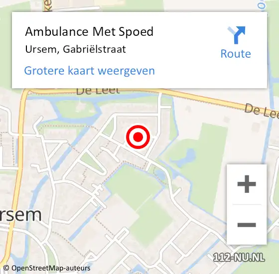 Locatie op kaart van de 112 melding: Ambulance Met Spoed Naar Ursem, Gabriëlstraat op 21 januari 2022 19:25