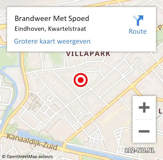 Locatie op kaart van de 112 melding: Brandweer Met Spoed Naar Eindhoven, Kwartelstraat op 21 januari 2022 19:30