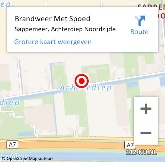 Locatie op kaart van de 112 melding: Brandweer Met Spoed Naar Sappemeer, Achterdiep Noordzijde op 21 januari 2022 19:34