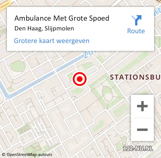 Locatie op kaart van de 112 melding: Ambulance Met Grote Spoed Naar Den Haag, Slijpmolen op 21 januari 2022 19:45