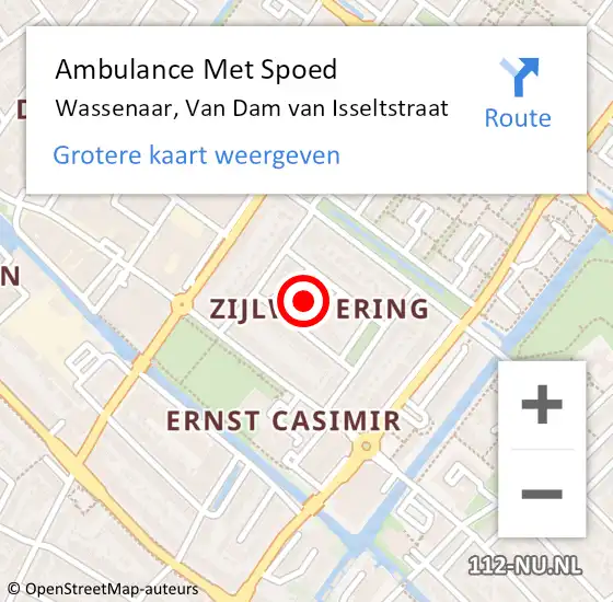 Locatie op kaart van de 112 melding: Ambulance Met Spoed Naar Wassenaar, Van Dam van Isseltstraat op 21 januari 2022 19:52