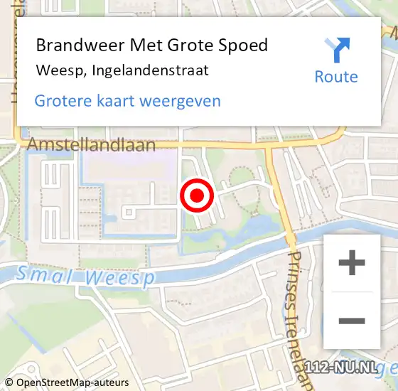 Locatie op kaart van de 112 melding: Brandweer Met Grote Spoed Naar Weesp, Ingelandenstraat op 21 januari 2022 20:27