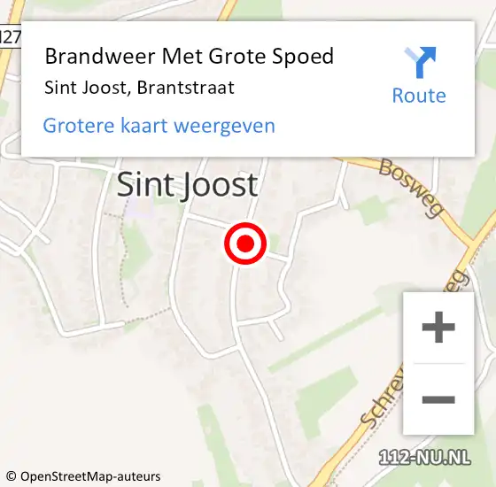 Locatie op kaart van de 112 melding: Brandweer Met Grote Spoed Naar Sint Joost, Brantstraat op 21 januari 2022 21:08